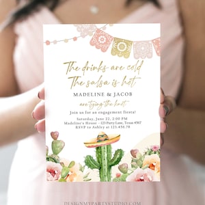 Editable Fiesta Engagement Invitation Couples Shower Bridal Mexican Cactus Succulent Desert Floral Printable Invitation Template Corjl 0419