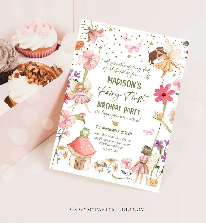 Editable Fairy First Birthday Invitation Fairy Garden Birthday | Etsy