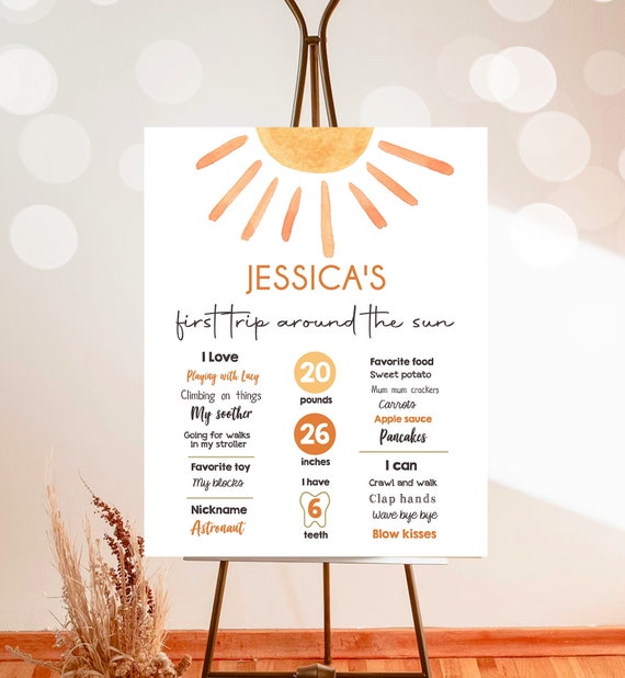 Editable Little Sunshine Birthday Milestones Sign First Birthday 1st Trip Around the Sun Neutral Download Template Printable Corjl 0431 Il_570xn