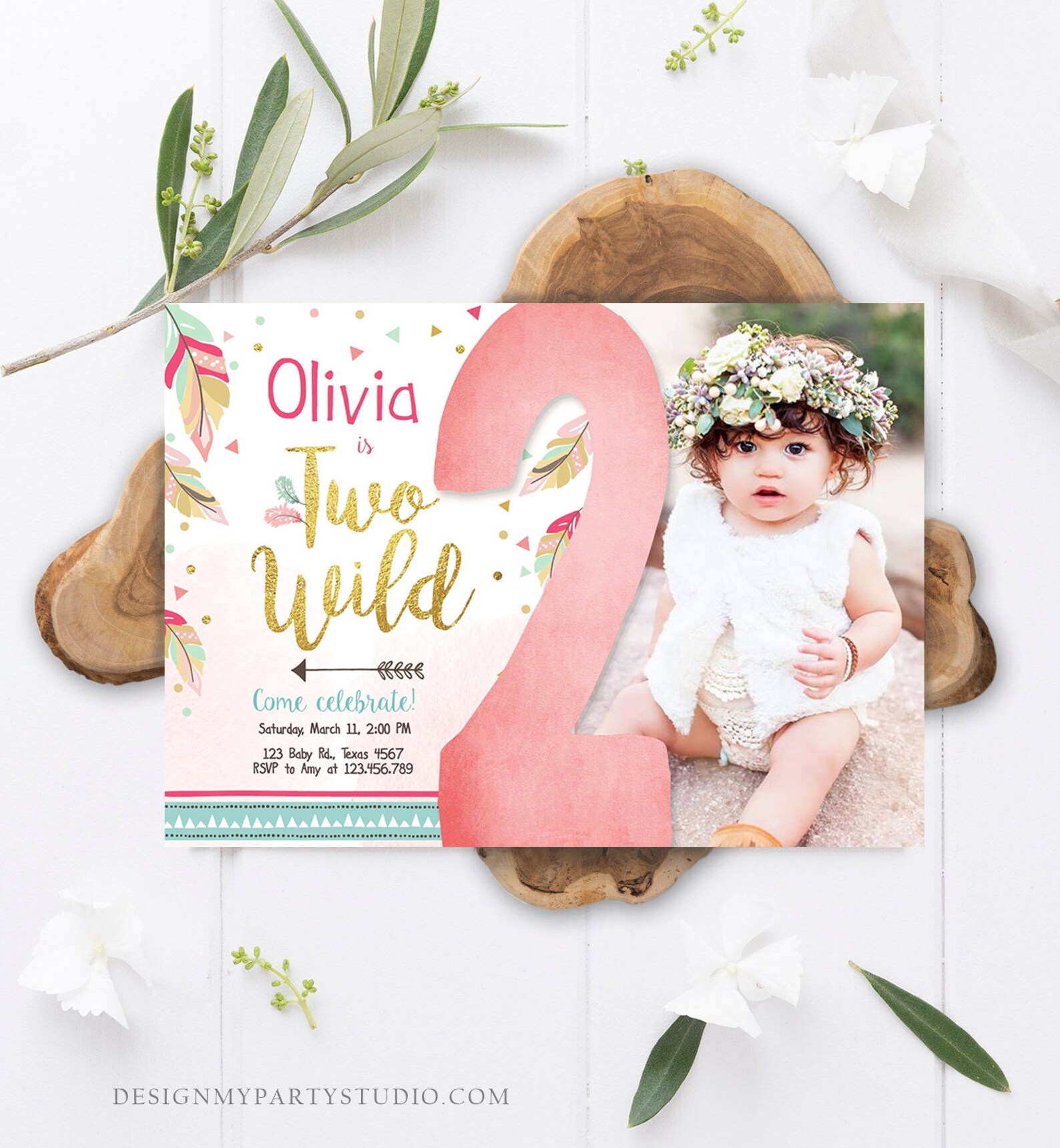 Editable Two Wild Birthday Invitation Girl 2nd Birthday Tribal Etsy