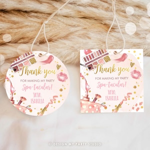 Etiquetas de regalo editables para fiesta de spa, etiquetas de agradecimiento para fiesta de glamour, etiquetas de regalo para cumpleaños de niña, etiquetas de regalo rosa glamorosas, plantilla digital Corjl 0420