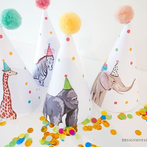 Printable Party Hats Party Animals Birthday Party Birthday Decor Safari ...