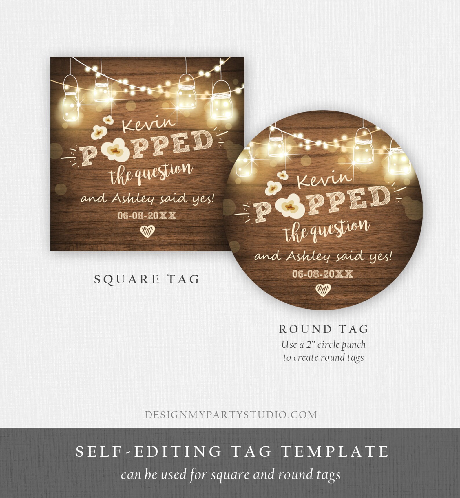 Editable Popped the Question Gift Tag Engagement Party Round - Etsy