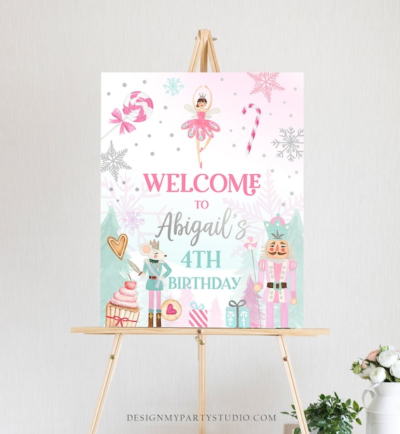 Editable Nutcracker Birthday Welcome Sign Winter Birthday Girl Land of Sweets Party Christmas Holiday Sign Template PRINTABLE Corjl 0352 Il_570xn