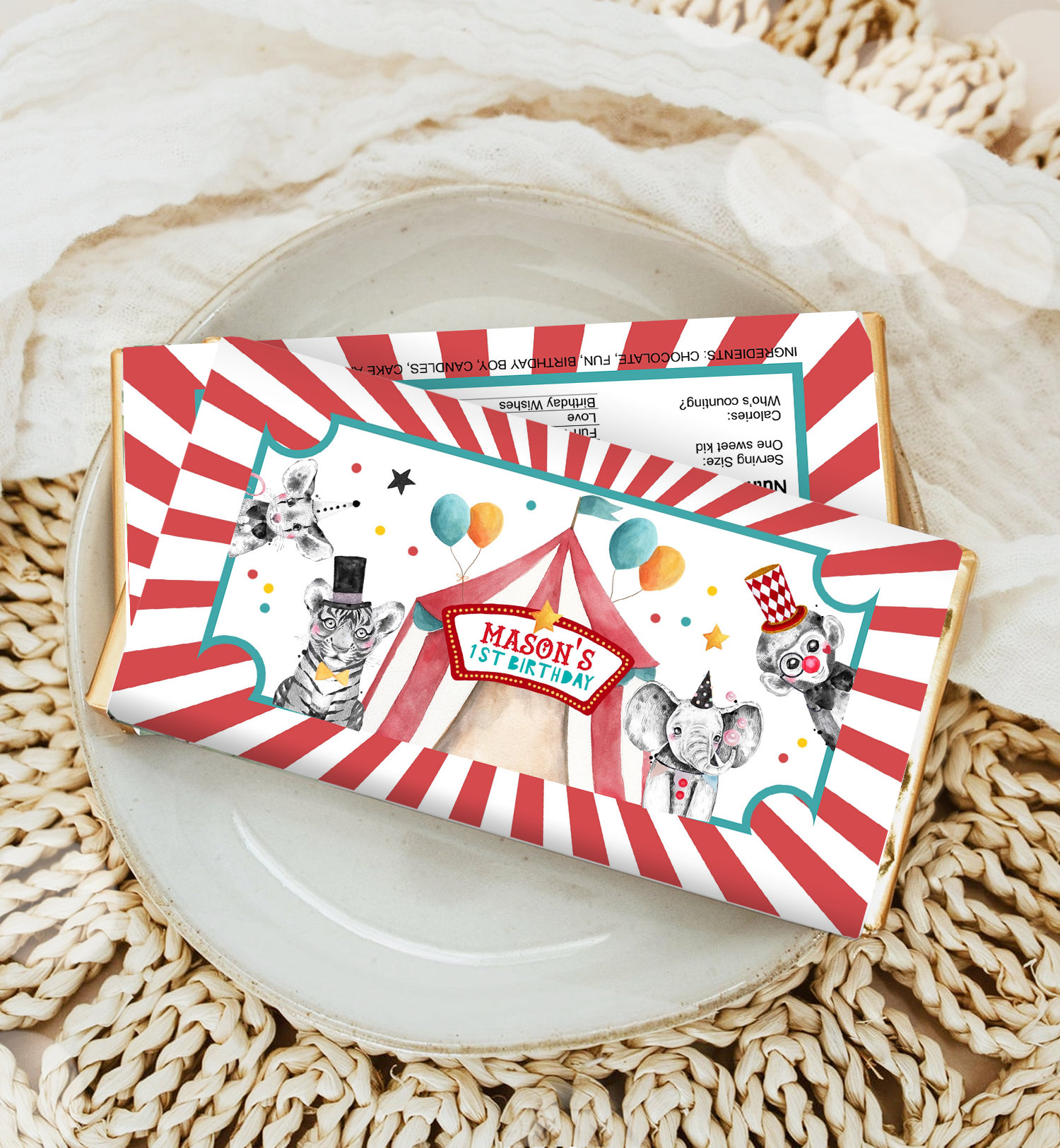 Editable Circus Chocolate Bar Labels Carnival Candy Bar Wrapper