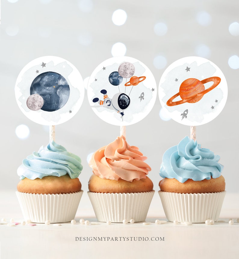 Outer Space Birthday Cupcake Toppers First Trip Around the Sun Etsy