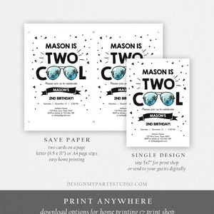 Editable Two Cool Birthday Invitation Boy Second Birthday Party 2nd I'm this Many I'm Two Cool Sunglasses Palm Printable Corjl Template 0136 image 5