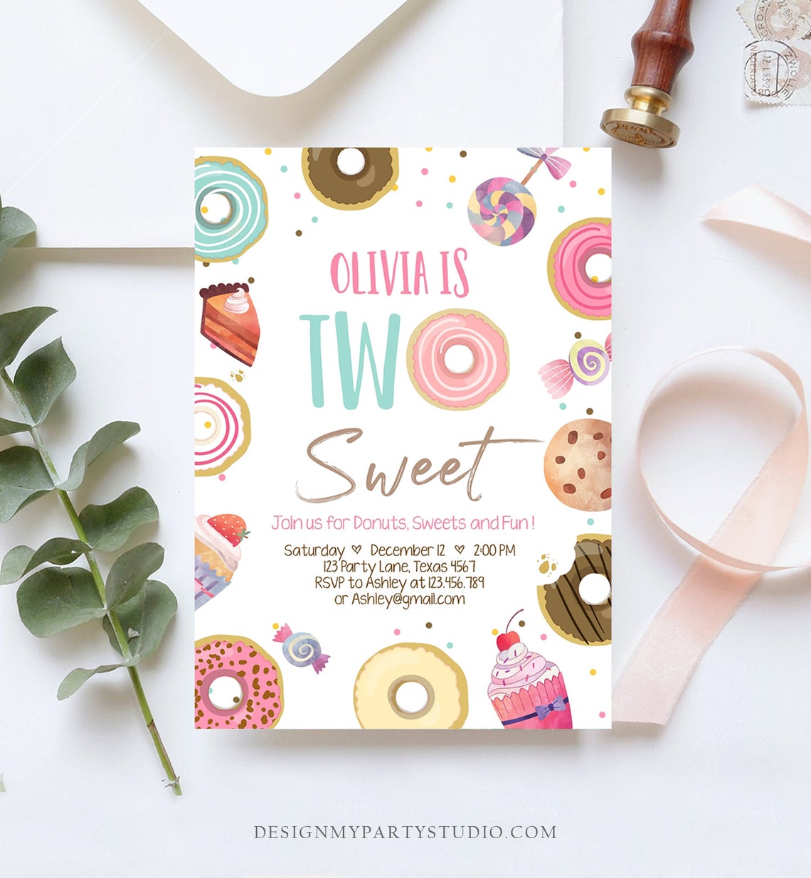 Editable Two Sweet Birthday Invitation Sweet Celebration Etsy