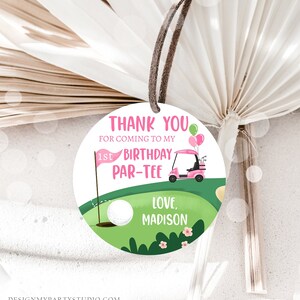 Editable Golf Favor Tags Golf Thank You Par-tee Stickers Golfing Birthday Hole in One 1st Birthday Girl Pink Download Corjl Template 0405 image 3