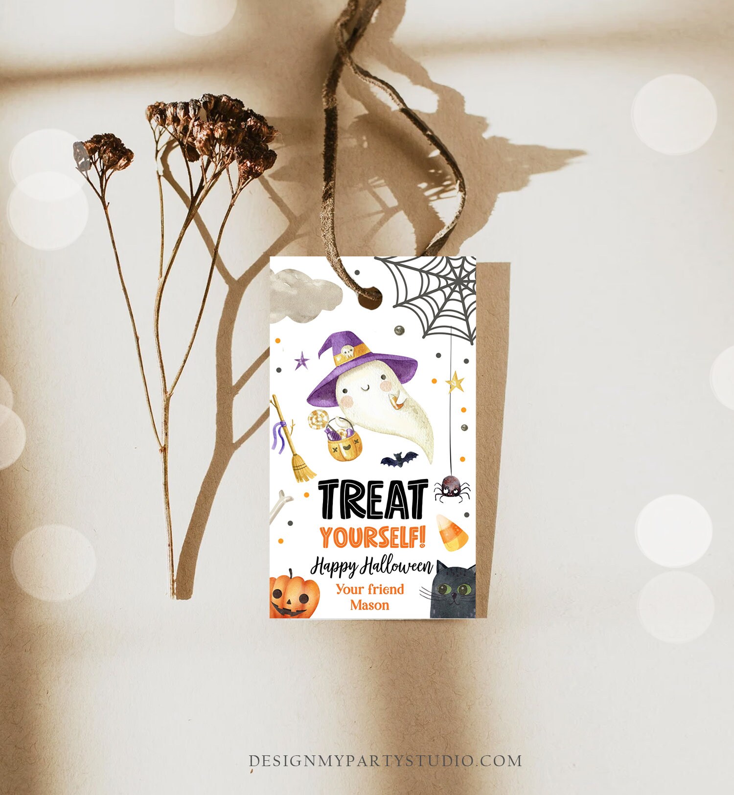 Editable Halloween Favor Tags Ghost Gift Tags Treat Yourself Trick or ...