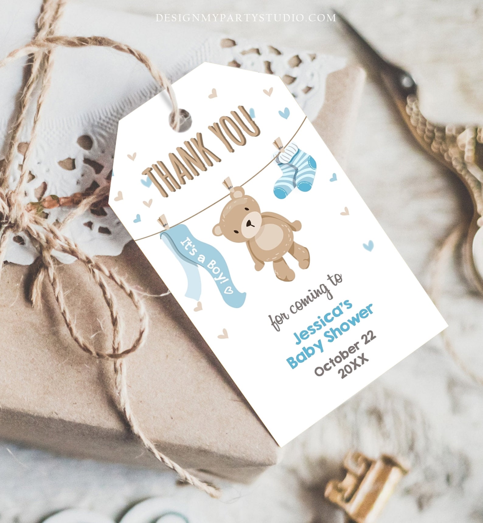 Editable Teddy Bear Baby Shower Favor Tags Bear Baby Shower Etsy