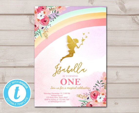 Fairy Birthday invitation Magical Fairy Invitation Fairy Invites Girl Pink and Gold Download Printable Invitation Template Editable 0208 Il_570xn