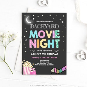 Editable Movie Night Birthday Invitation Girls Movie Slumber Party ...