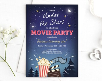 Backyard Movie Night Birthday Party Invitation Kids Printable - Etsy
