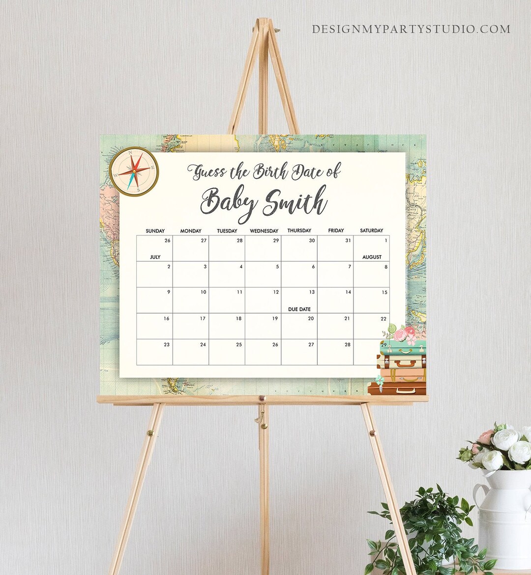 Editable Guess the Birth Date Baby Shower Game Guess Birthday Vintage ...
