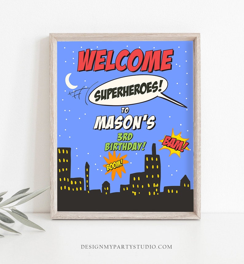 Editable Superhero Birthday Welcome Sign Boy Superheroes Party Super Hero Decor Comic Book Superhero Welcome Template PRINTABLE Corjl 0300 image 2