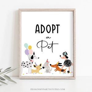 Adopt a Pet Birthday Sign Table Decor Dog Birthday Party Pink Girl Puppy Adoption Sign Vet Pawty Decor Table Sign Download Printable 0429