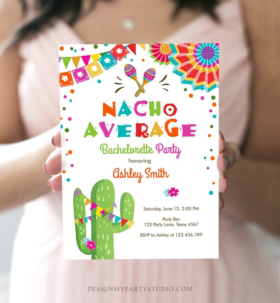 Editable Nacho Average Bachelorette Party Invitation Cactus Pink Let's Fiesta Mexican Bridal Shower Download Digital Corjl Template 0045 Il_570xn