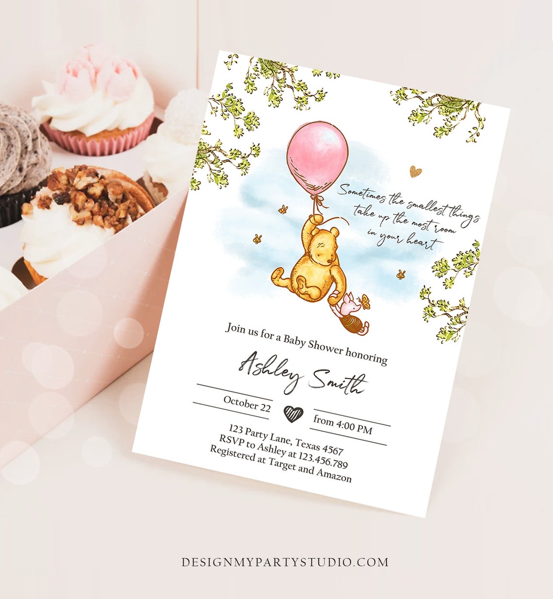 Editable Winnie the Pooh Baby Shower Invitation Girl Pink Etsy