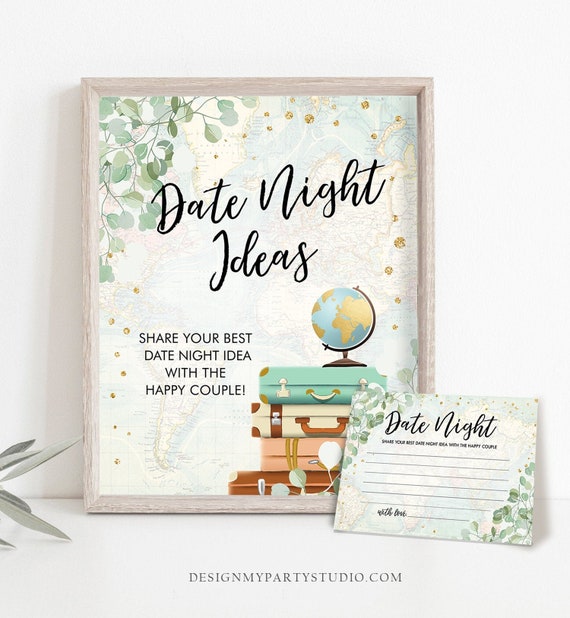 Editable Date Night Ideas Bridal Shower Game Eucalyptus Travel Adventure Greenery Gold Date Jar Sign Download Corjl Template Printable 0030 Il_570xn