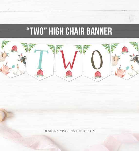 Farm TWO High Chair Banner Farm 2nd Second Birthday Boy Red Farm Animals High Chair Banner Barnyard Party Decor Download Printable 0155 Il_570xn