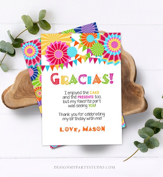 Editable Fiesta Gracias Thank You Card Mexican Birthday Party Baby Shower Graduation Note Digital Download Corjl Template Printable 0045 Il_570xn