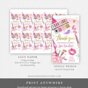 Editable Spa Party Favor Tags Glamour Party Thank You Tags Spa Birthday Girl Make up Party Glam Pink Gift Tag Digital Corjl Template 0420 image 5