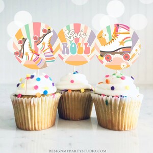 Roller Skate Cupcake Toppers Skate Birthday Favor Tags Retro Daisy ...