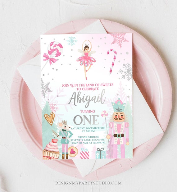Editable Nutcracker Birthday Invitation Girl Land of Sweets Invite Winter Pink Girl Sugar Plum Fairy Download Printable Template Corjl 0352 Il_570xn
