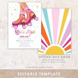 Editable Roller Skate Birthday Party Invitation Let's Roll Skating Kids ...