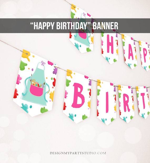 Painting Party Happy Birthday Banner Art Party Banner Birthday Girl