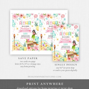 Editable Hawaiian Luau Birthday Invitation Tropical Pool Party Luau Party Hawaiian Birthday Aloha Download Corjl Template Printable 0413 image 6