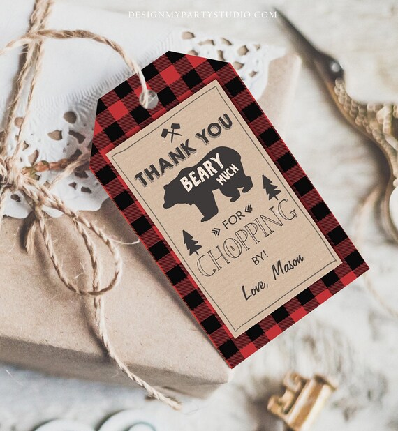 Fall Theme HS Label Lumberjack Baby Shower Favor Label