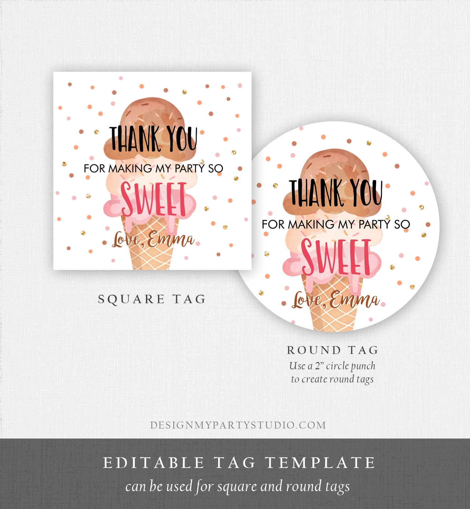 Editable Ice Cream Thank You Tags Round Ice Cream Stickers Ice - Etsy