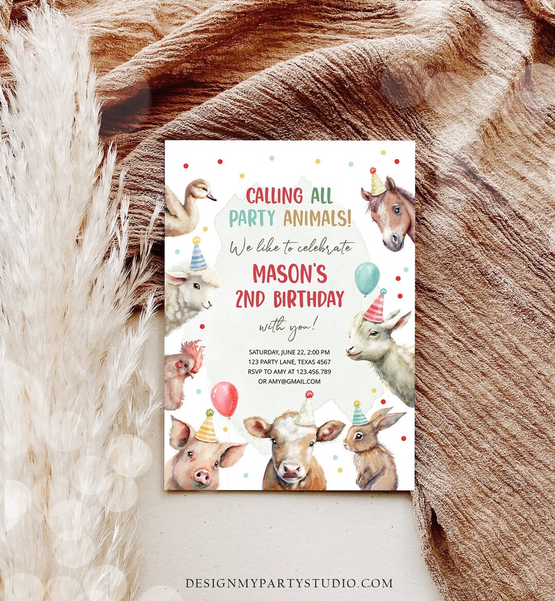 Editable Farm Animals Birthday Invitation Boy Farm Barnyard First ...