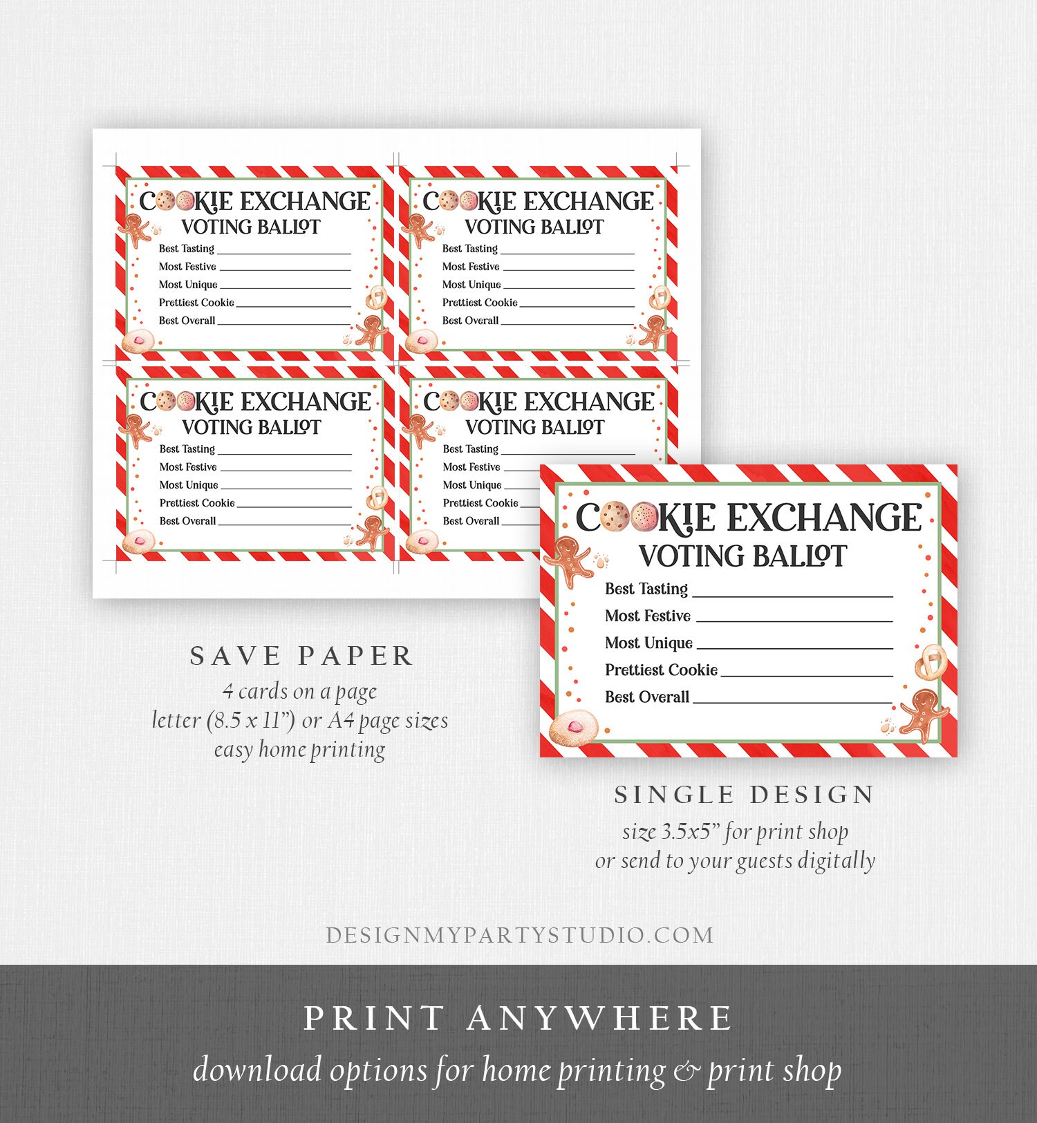 Editable Cookie Exchange Voting Ballots Cookie Vote Cards Christmas ...