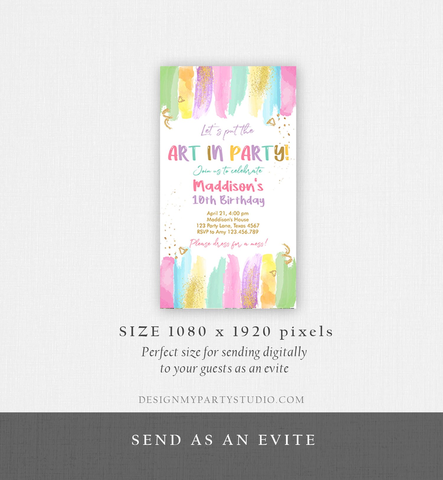 Editable Art Party Invitation Art Birthday Evite Painting Etsy UK