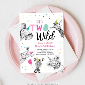 wild animals printable template digital BD006 Editable Born Two Be Wild birthday invitation Safari Party Animals birthday invite