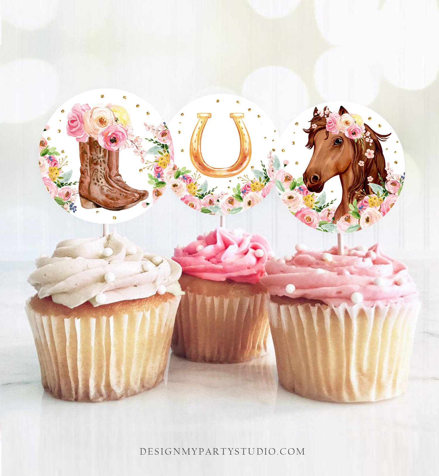 Horse Cupcake Toppers Favor Tags Girl Saddle up Pony Birthday Etsy