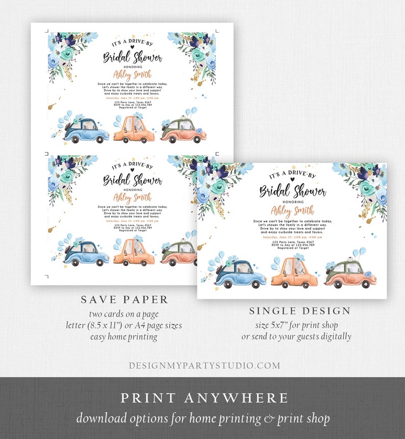 Editable Drive by Bridal Shower Invitation Navy Blue Floral Etsy