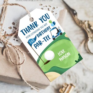 Editable Golf Favor Tags Golf Thank You Par-tee Tags Golfing Birthday Hole in One 1st Birthday Boy Gift Tag Download Corjl Template 0405 image 3