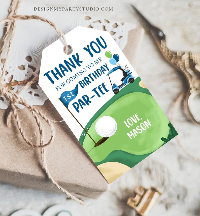 Editable Golf Favor Tags Golf Thank You Par-tee Tags Golfing Birthday Hole in One 1st Birthday Boy Gift Tag Download Corjl Template 0405 image 3