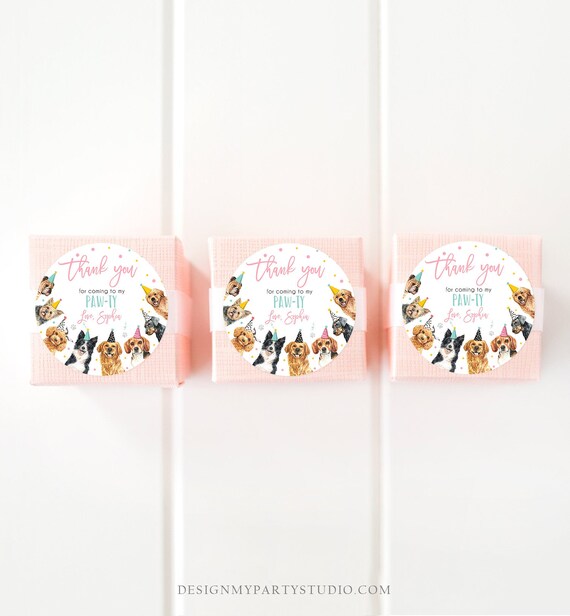 Editable Puppy Favor tags Puppy Dog Birthday Thank you tag Girl Pink
