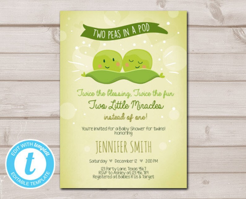 Twin Baby Shower Invitation Two Peas In A Pod Baby Shower Etsy