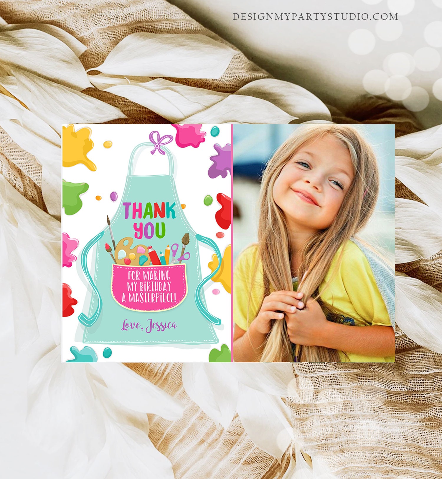 Editable Art Party Thank You Card Girl Boy Birthday Painting Crafting ...