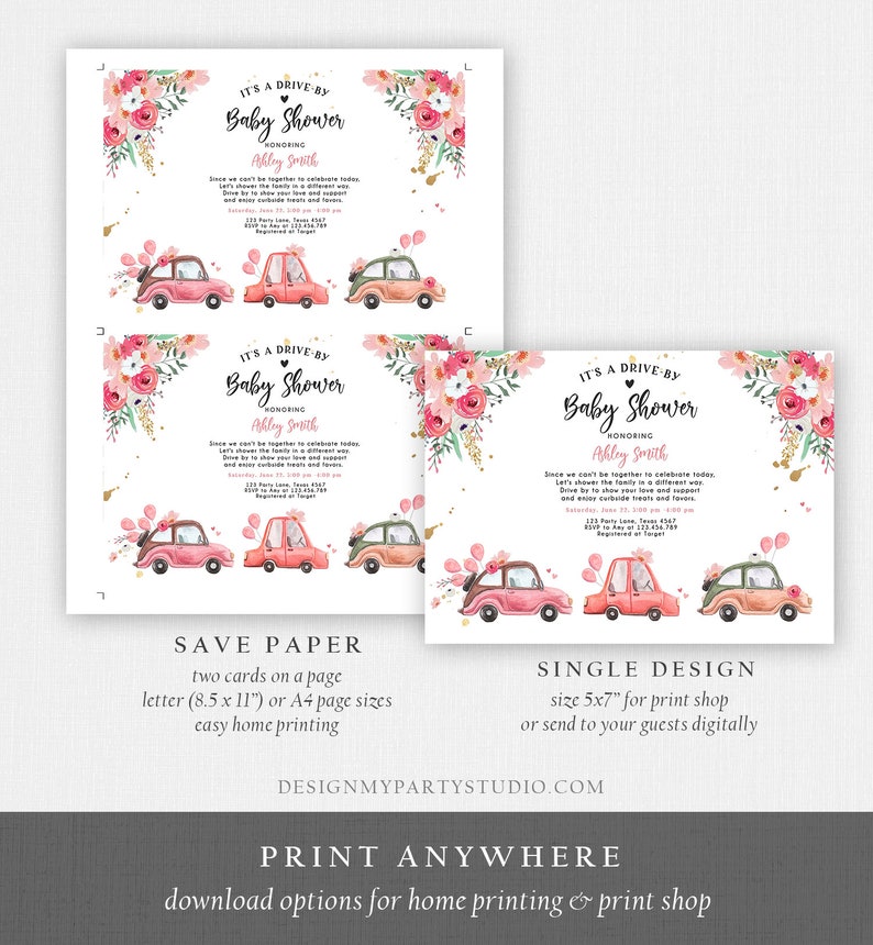 Editable Drive by Baby Shower Invitation Pink Girl Baby Shower Etsy