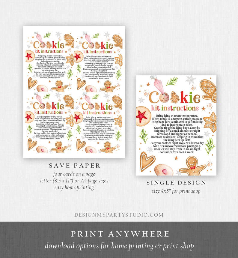 Editable Cookie Kit Instructions Cookie Decorating Party DIY Etsy