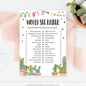 Editable Would She Rather Bridal Shower Game Cactus Fiesta Mexican Coed Shower Succulent Wedding Activity Corjl Template Printable 0254 image 2