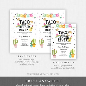 Editable Taco Bout a Gender Reveal Invitation Cactus Mexican Fiesta He or She Boy or Girl Party Download Printable Corjl Template 0161 image 4