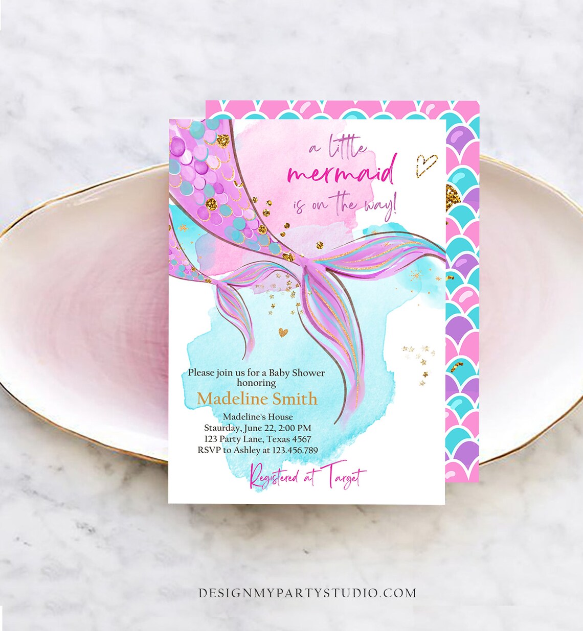 Editable Mermaid Baby Shower Invitation Little Mermaid Girl Etsy